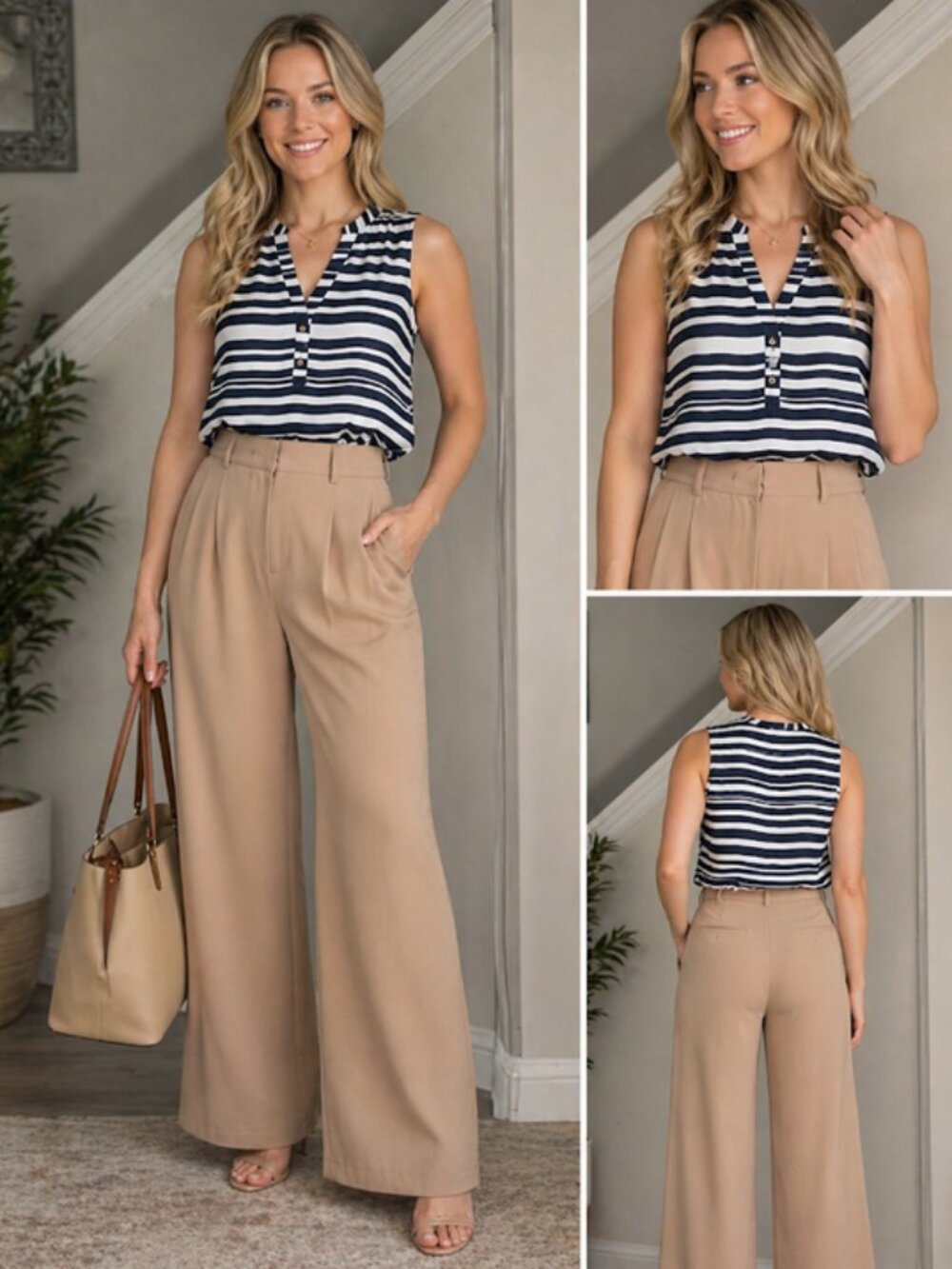 (5) Decivi XS High-Waisr Tan Wide Leg Trousers Minimal Chic